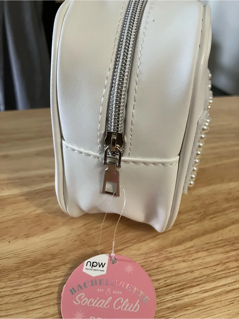 Pearl-Embellished Bridal Cosmetic Bag in White